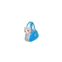 Peluche - Peluche Sweety bag Chat Gris et Blanc - Sac Bleu - 18 cm