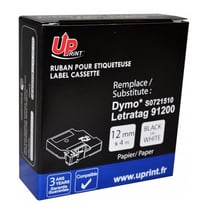 Ruban Compatible Pour Dymo Letratag 12Mmx4M Papier Noir Sur Blanc