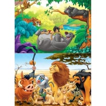 Puzzle en bois disney : roi lion simba nala timon pumbaa - livre de la jungle : baloo mowgli 2 x 50 pièces - éduca - 13144