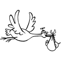 PSX - Tampon en bois Cigogne et bébé
