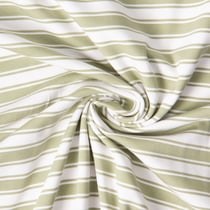 Tissu Jersey Coton imprimé Nina rayures Olive sur fond Blanc
