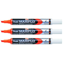 Lot de 3 marqueurs tableaux blancs effaçables - PENTEL - Pointe biseautée moyenne - Orange - MAXIFLO