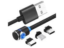 Avizar Câble Magnétique 360° 3 en 1 Lightning/Micro-USB/USB-C vers USB-A 2.4A 1m Noir