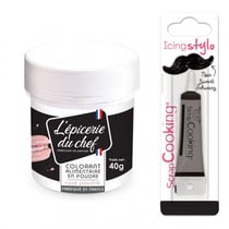 Colorant alimentaire en poudre rose clair 40 g + Stylo glaçage noir