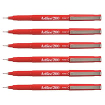 Lot de 6 stylos feutres permanents indélébiles - ARTLINE - Pointe fine 0,4 mm - Rouge