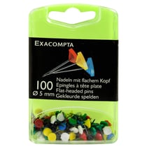 Boîte de 100 épingles à tête plate unie - Hauteur de pointe 8mm - 5mm de diamètre - Couleurs assorties - Exacompta