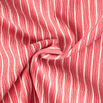 Tissu Polyviscose Seersucker aspect Lin lavé Suzy rayures Blanc sur fond Corail