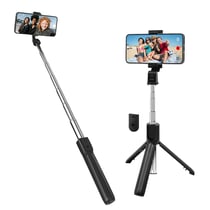LinQ Perche à selfie avec Trépied Extensible et Télécommande Bluetooth Noir