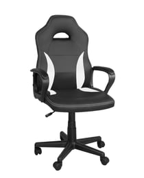 Chaise gamer adolescent hauteur réglable, siège Simili Cuir Bicolore, pivotant 360°, accoudoirs rembourrés, roulettes WAN (Noir blanc)