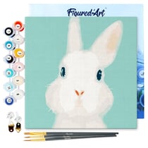 Mini Peinture par Numéro Figured'Art 20x20cm avec cadre Lapin blanc - Petit Format