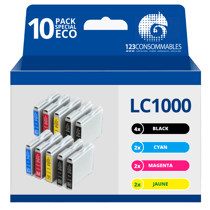 123CONSOMMABLES - LC100 - Pack 10 Cartouches d'encre compatibles pour Brother DCP-130C DCP-135C DCP-150C DCP-330C DCP-350C DCP-357C DCP-540CN DCP-560CN DCP-770CW FAX-1360 FAX-1460 FAX-2840 Grande Capacité