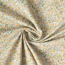 Tissu Coton imprimé Liberté floral vert jaune sur fond Blanc