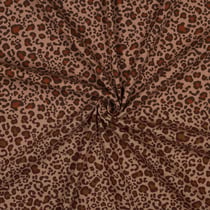 Tissu Jersey Coton côtelé Léopard Noir & Bordeaux sur fond Rose nude