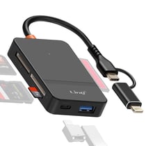 LinQ Hub USB C + Lightning Multiport Lecteur Carte OTG Polyvalent Noir