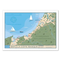 Affiche 50x70 cm - Carte Cote Basque - Olahoop Travel Posters