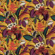 Tissu Toile de Coton Cabosse sur fond Jaune curry - Au mètre