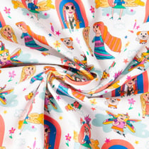 Tissu Popeline de Coton Dessin d'enfant sur fond Blanc