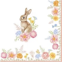 4 serviettes en papier découpage collage 33 cm Easy Life LAPIN FLEUR