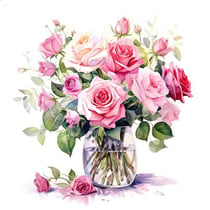 Lot de 4 serviettes en papier découpage collage 33 cm VASE DE ROSES FL 1005