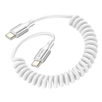 4smarts Câble USB-C vers USB-C 240W 480 Mb/s Spiralé Rétractable 12 à 50cm Blanc