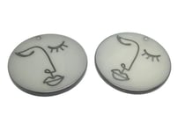 2 Pendentifs ronds en acrylique 40mm gris - visage abstrait