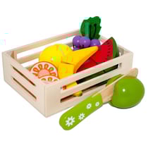 Fruits à couper dans une boîte en bois