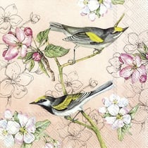 Lot de 4 serviettes en papier découpage collage 33 cm OISEAU FOND BEIGE O 440