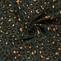 Tissu Popeline de Viscose Zahia léopard Noir sur fond Bleu canard