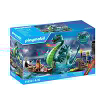 Duo de Vikings, barque, canon et monstre marin