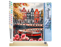 Peinture par Numéro Figured'Art - Vue du Canal à Amsterdam - Kit de Loisir Créatif DIY Numéro d'Art Complet - 40x50cm toile roulée + châssis en bois à monter