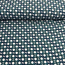 Tissu Viscose Lettra A sur fond Bleu pétrole