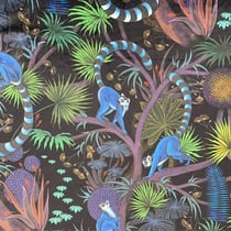 Tissus Velours ras épais tout doux Lemurien sur fond Noir - Au mètre