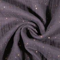 Tissu Double gaze Lina Pois dorés sur fond Gris foncé
