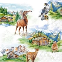 4 serviettes en papier découpage collage 33 cm  ANIMAUX EN MONTAGNE ASS 223
