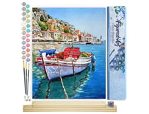 Peinture par Numéro Figured'Art - Barque Amarrée au Port - Kit de Loisir Créatif DIY Numéro d'Art Complet - 40x50cm toile roulée + châssis en bois à monter