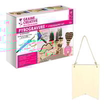 Coffret pyrogravure + suspension fanion en bois 2 pointes