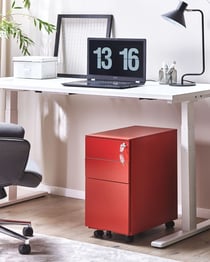 Caisson de Bureau en Métal Rouge avec Roulettes Pratiques et 3 Tiroirs Spacieux Vérouillable avec Clef Idéal pour Rangement de vos Dossiers Beliani