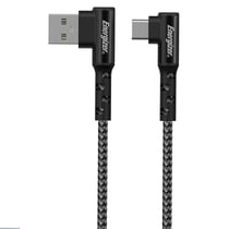ENERGIZER Câble de Charge et de Données USB-A / USB-C Coudé 90 degrés 2m pour Usage Gaming Noir