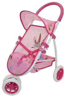 Poussette 3 roues rose licornes et coeurs poupee - poussette jogger, sport - accessoire poupon
