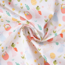 Tissu Coton imprimé Cueillette des oeufs sur fond Blanc