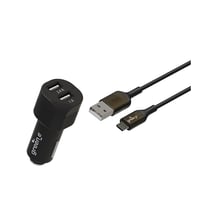 Greene Chargeur voiture 17W 2USB avec câble Micro-USB 1.3m Noir