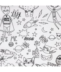 TISSU ENFANT SUPER HERO COTON A COLORIER de 150 cm de largeur Blanc/noir Bleu vendu par 50 cm