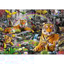 Puzzle famille de tigres au bord du ruisseau dans la foret 1500 pieces - collection animaux sauvages - educa - 19563