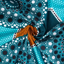Tissu Coton Wax pailleté Baobab Turquoise