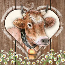 Lot de 4 serviettes en papier découpage collage 33 cm VACHE FLEUR A 1012