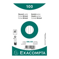 Paquet 100 fiches sous film - bristol ligné non perforé 100x150mm - Blanc - x 20 - Exacompta