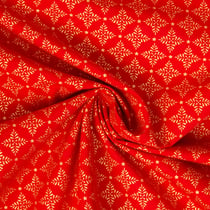 Tissu Coton imprimé flocons dorés de noël sur fond Rouge