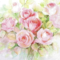 Lot de 4 serviettes en papier découpage collage 33 cm FLEUR ROSE FEUILLAGE F 102