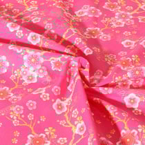 Tissu Coton imprimé Hanami Sakura Fleuris sur fond Rose fuchsia
