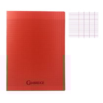 Cahier - 24x32(cm) - Grands carreaux - 96 pages - couverture en polypro rouge - sans spirale - Hamelin